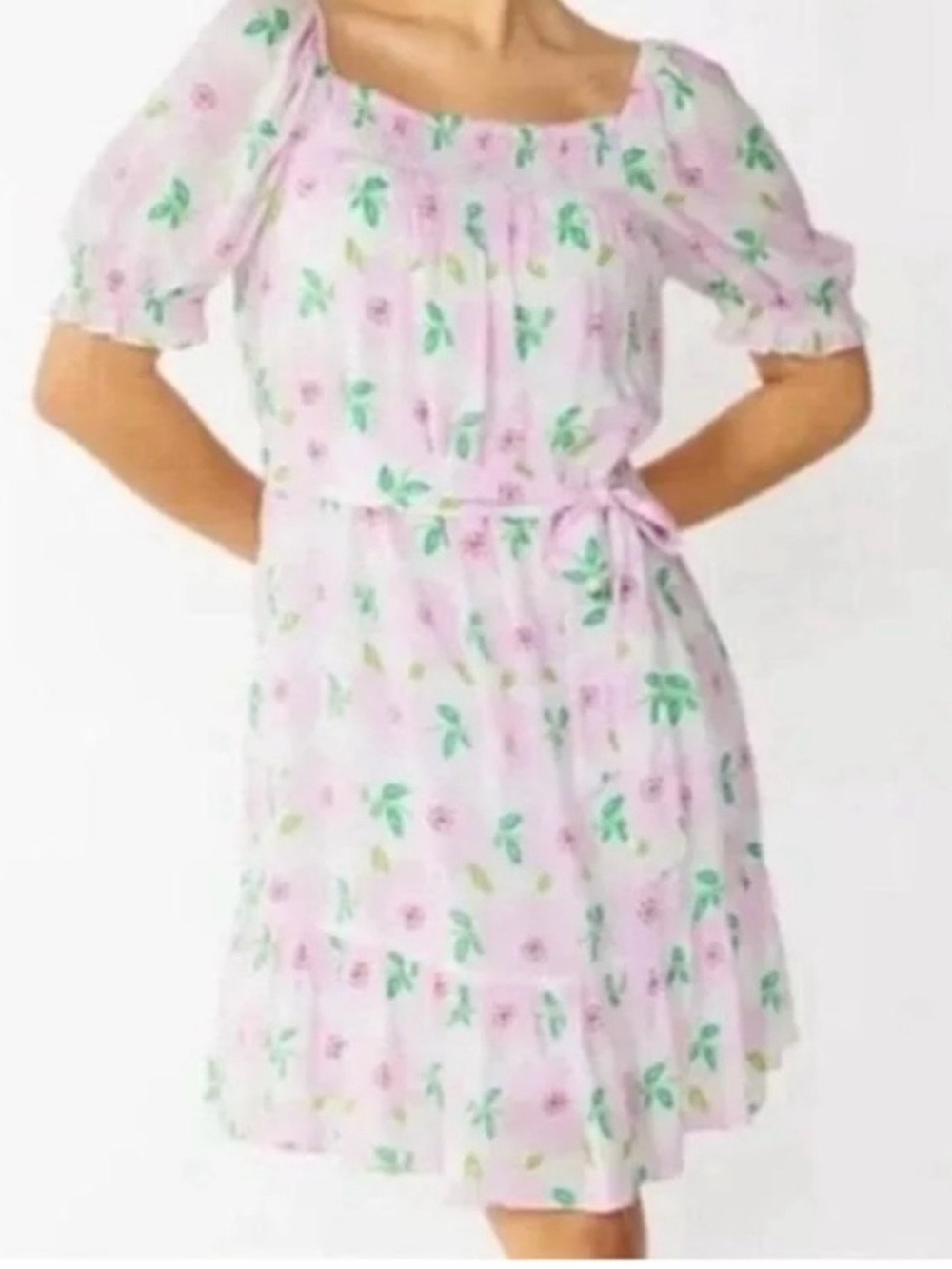 Draper James Pink Floral Off-the-Shoulder Puff Sleeve Mini Dress